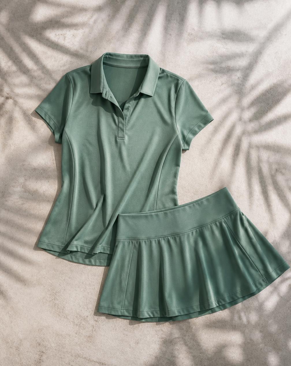 Temporary concept image of a green active polo and skirt